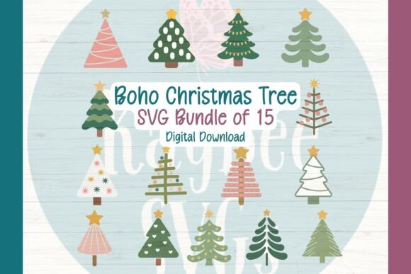 Boho Christmas Tree SVG Bundle of 15 for Crafts