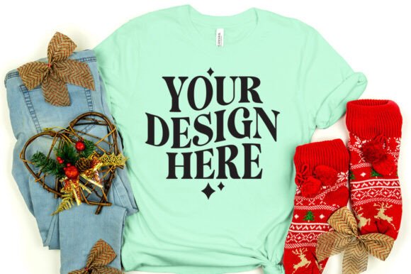 Christmas Bella Canvas 3001 Mockup Mint for Product Mockups