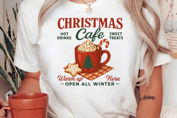 Christmas Cafe Vintage Farmhouse Sign and T-Shirt Designs