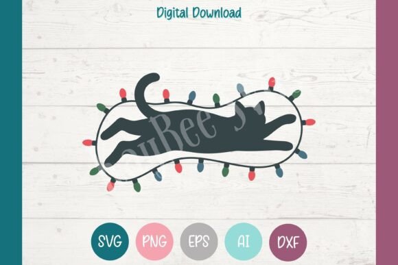 Christmas Cat SVG PNG - Christmas Lights: A Festive Craft Asset for Handmade Creations