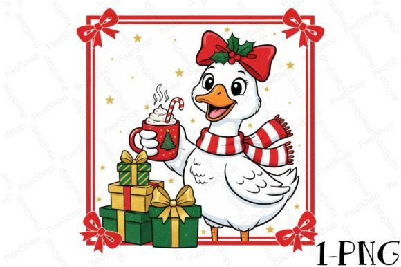Christmas Goose with Gifts Cocoa PNG: T-Shirt Designs