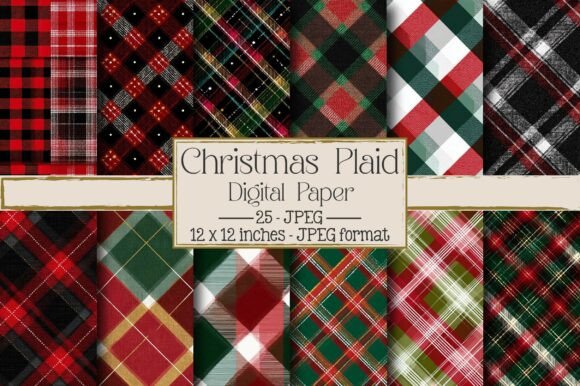 Christmas Plaid Digital Paper for Backgrounds and Blog Graphics