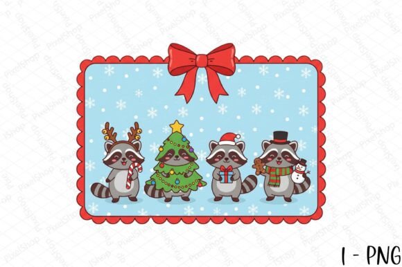 Christmas Raccoon Hand-Drawn Frame Png