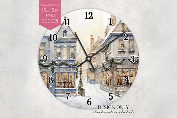 Christmas Village Wall Clock Sublimation for Crafts