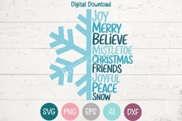 Half Snowflake with Christmas Words SVG for T-Shirt Designs and Branding