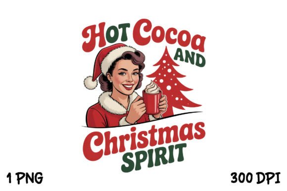 Retro Christmas Pin-Up with Cocoa Png
