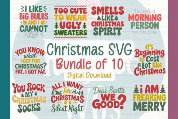 Retro Christmas SVG Bundle of 10 Designs for T-Shirt Designs