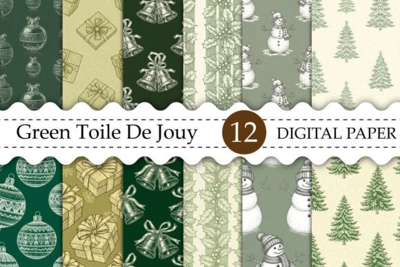 Toile De Jouy Christmas Digital Paper for Backgrounds