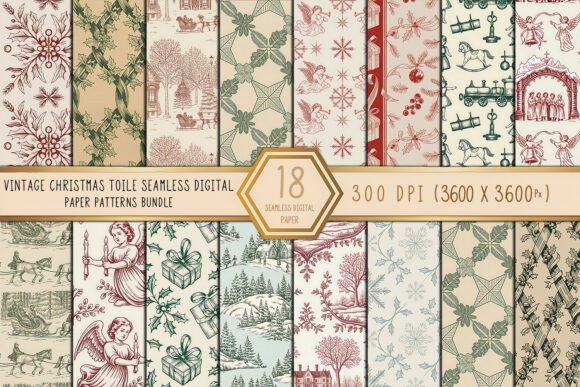 Vintage Christmas Toile Digital Paper for Patterns and Branding